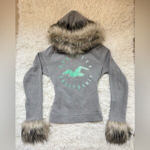 Hollister Gray Hoodie with Faux Fur Trim